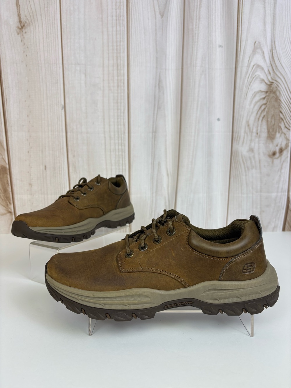 Skechers Relaxed Fit Knowlson Leland Leather Sneakers Comfort Shoes Brown Size 9 - Picture 1 of 15